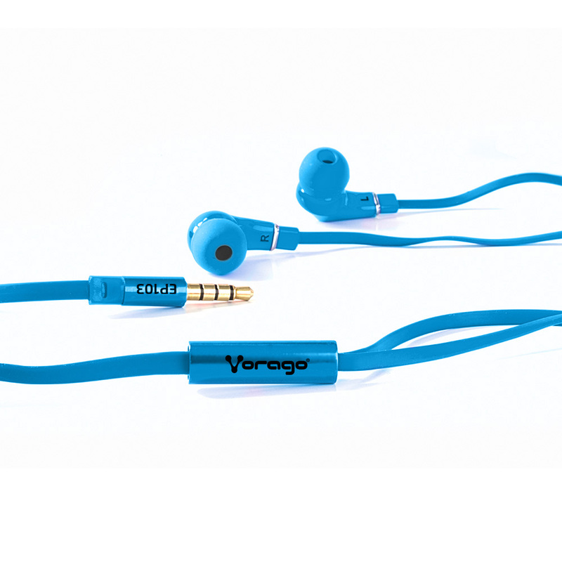 AUDIFONOS VORAGO MANOS LIBRES 3.5MM 1.20 MTS PLANO AZUL EP-103-BL