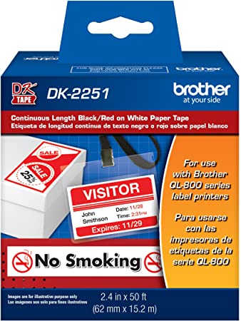 ROLLO DE ETIQUETAS BROTHER DK2251 CONTINUA 62 X 152 ROJO-NEGRO DK2251