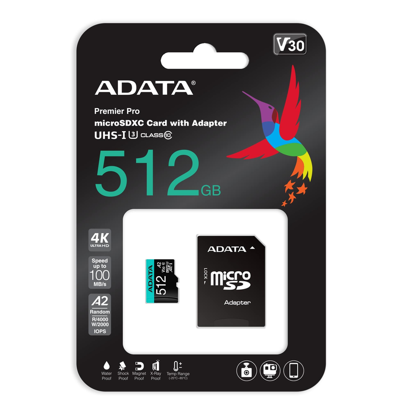 MEM MICROSDXC ADATA 512GB UHS-I U3 V30S A2 C/A AUSDX512GUI3V30SA2-RA1