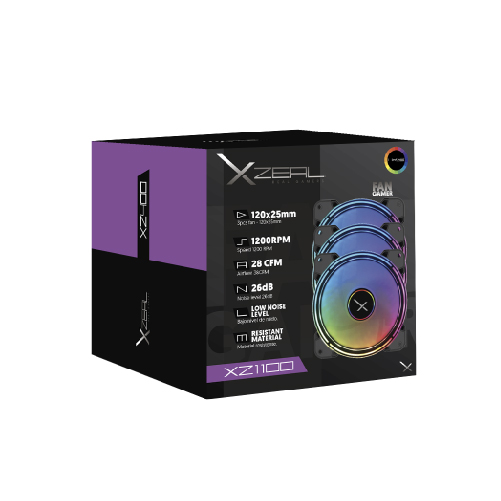 KIT DE VENTILADORES XZEAL ARGB 120X25MM 1200RPM 33CFM 26DB XZVE100B