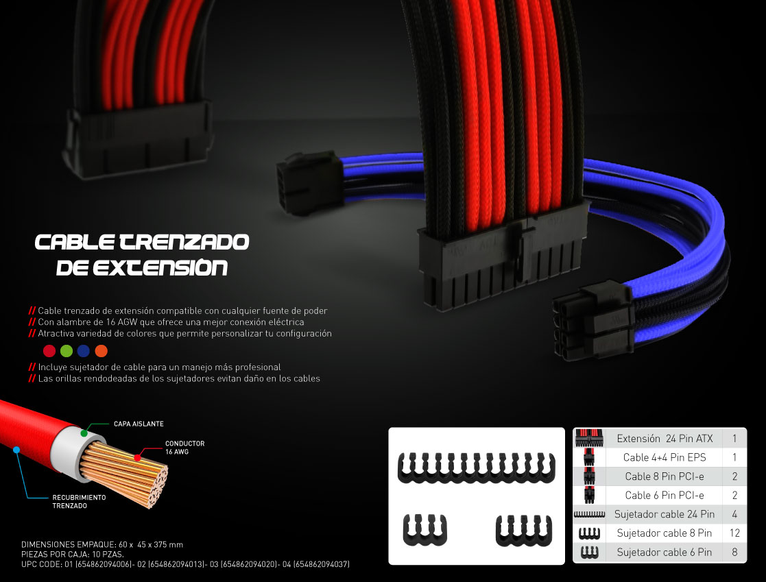 KIT EXTENSION CABLE EAGLE WARRIOR P/PSU NARANJA ACCABLEFAP304EGW