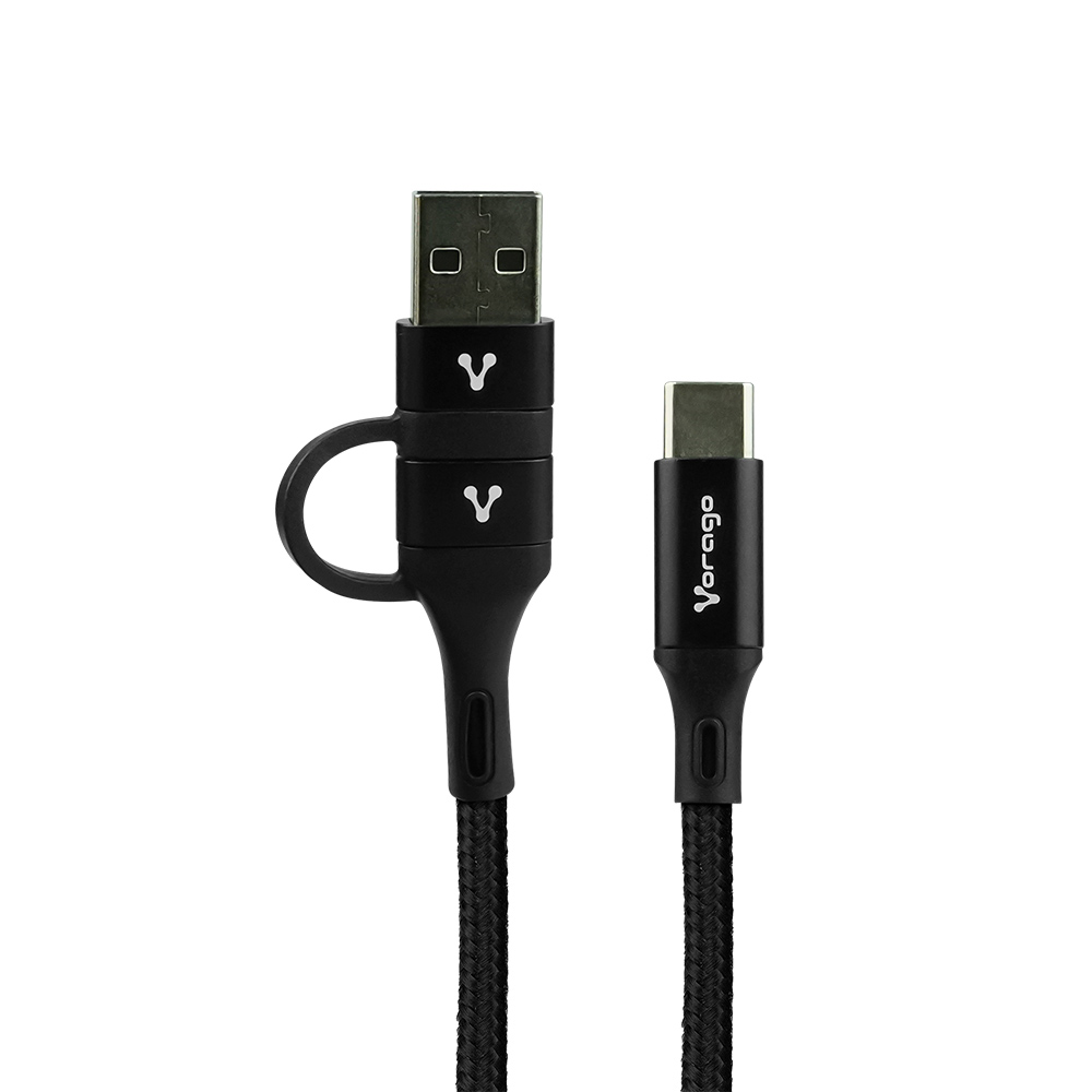 CABLE VORAGO TIPO C-C C/ADAPT USB PD 60W 1MT CARGA RAPIDA NEGRO CAB-126
