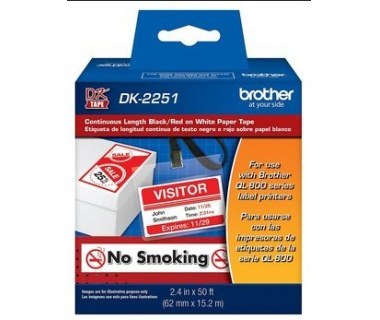 ROLLO DE ETIQUETAS BROTHER DK2251 CONTINUA 62 X 152 ROJO-NEGRO DK2251