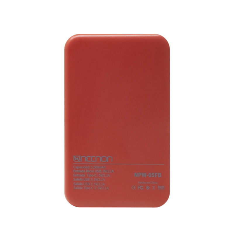 POWERBANK NECNON NPW-05FB 5000MAH TIPO C ROJO NBPB0502FB