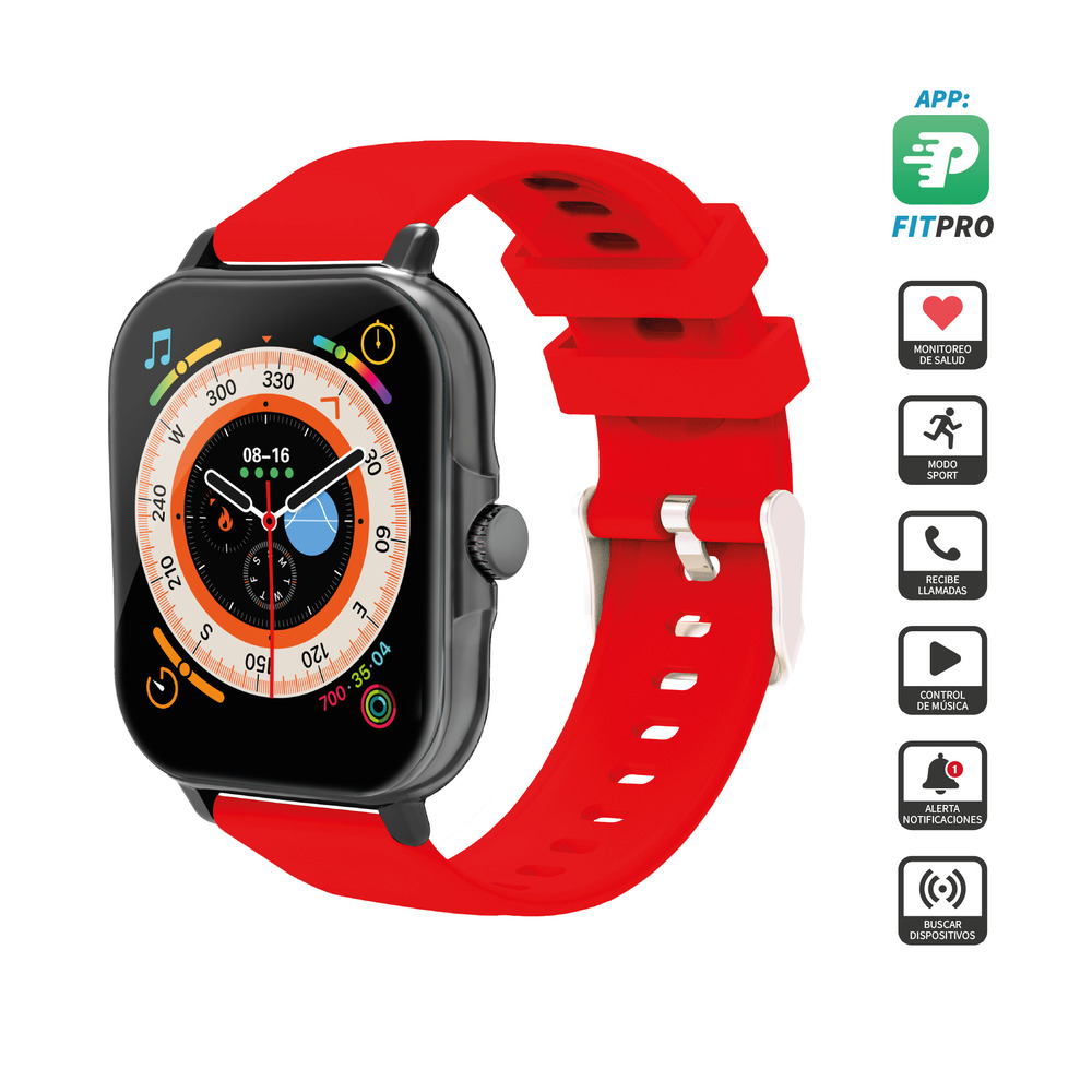 SMARTWATCH NECNON NSW-201 1.81" TOUCH IP67 BT5.0 LLAM/MIC NEGRO/ROJO NBSW2125SI